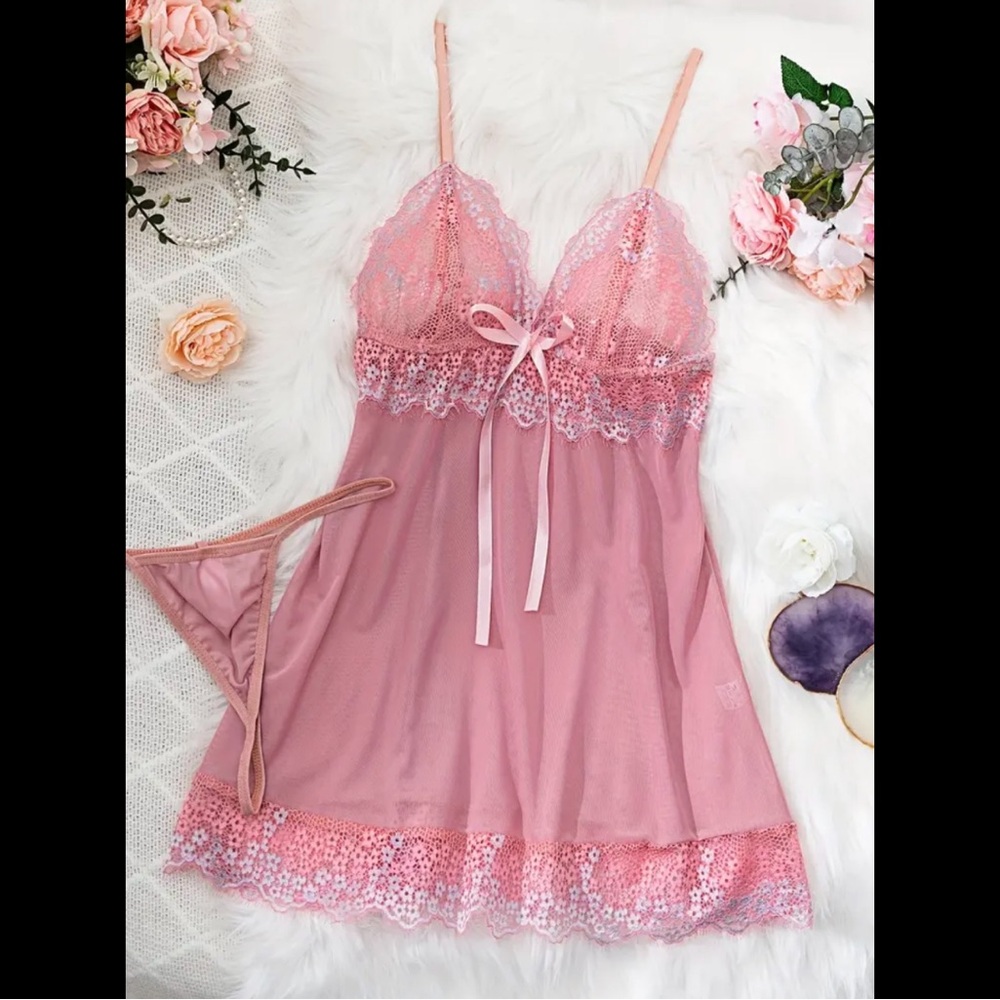 Nude Pink, Floral, Sheer, Lingerie Slip